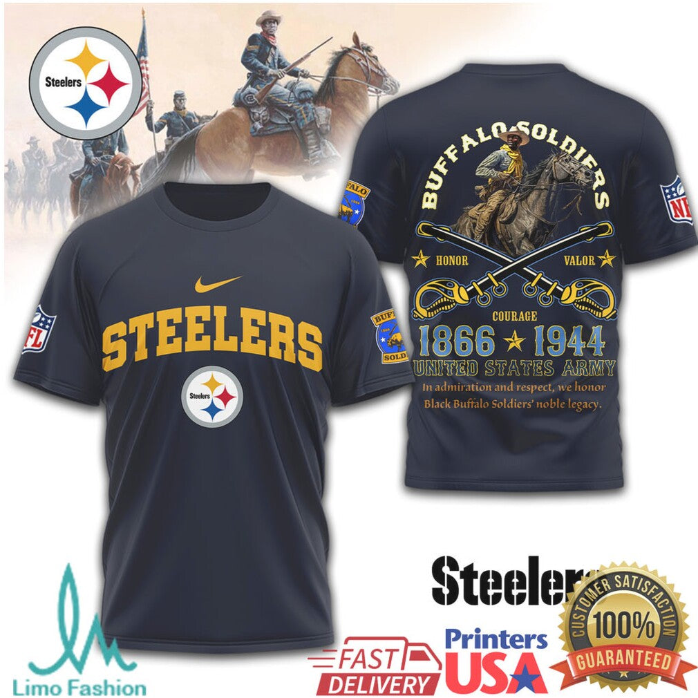 Pittsburgh Steelers Buffalo Soldiers US Army 1866 1944 Honor T Shirt - Limotees LLC