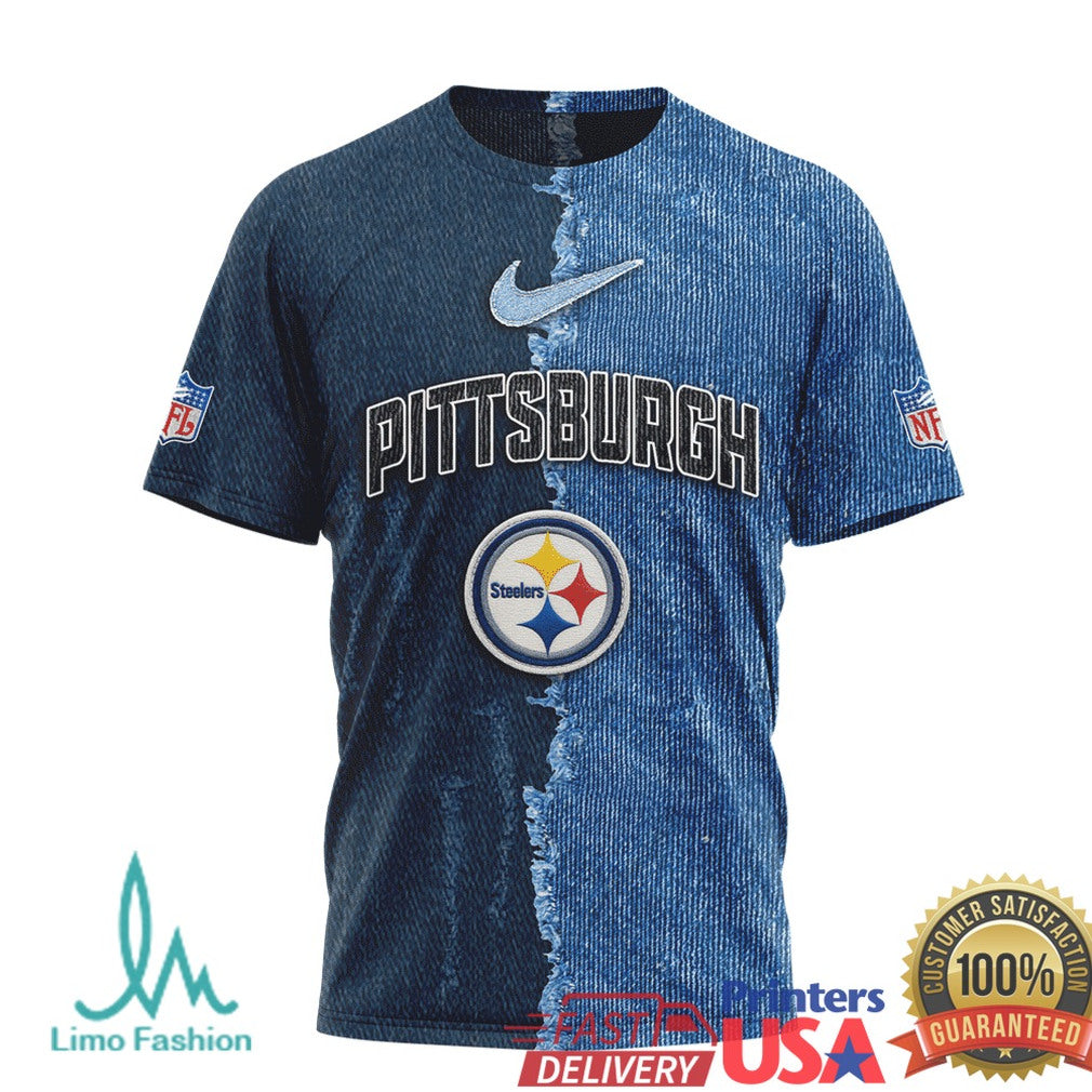 Pittsburgh Steelers Custom Denim Texture NFL T Shirt Personalized Fan Name & Number T Shirt - Limotees LLC