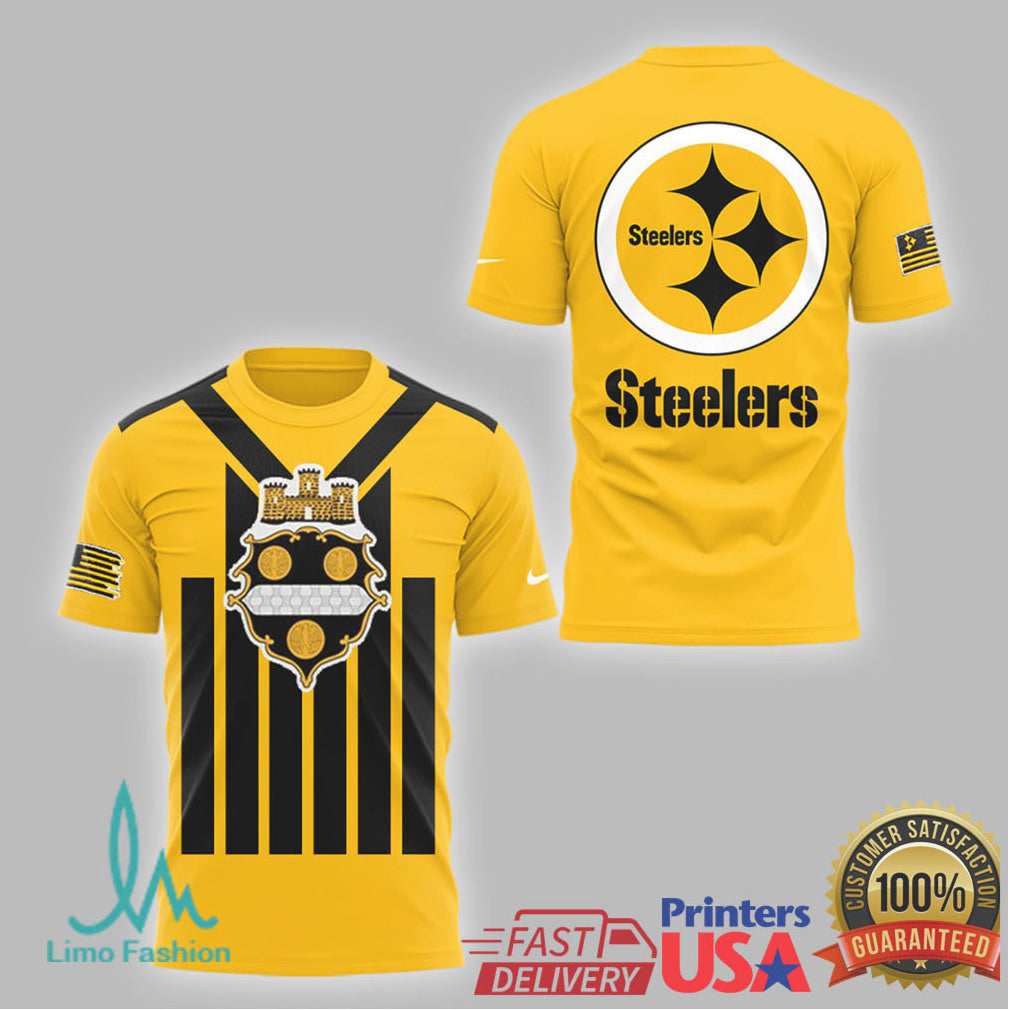 Pittsburgh Steelers Gold City Crest Stripe T Shirt and Hoodie - Limotees LLC