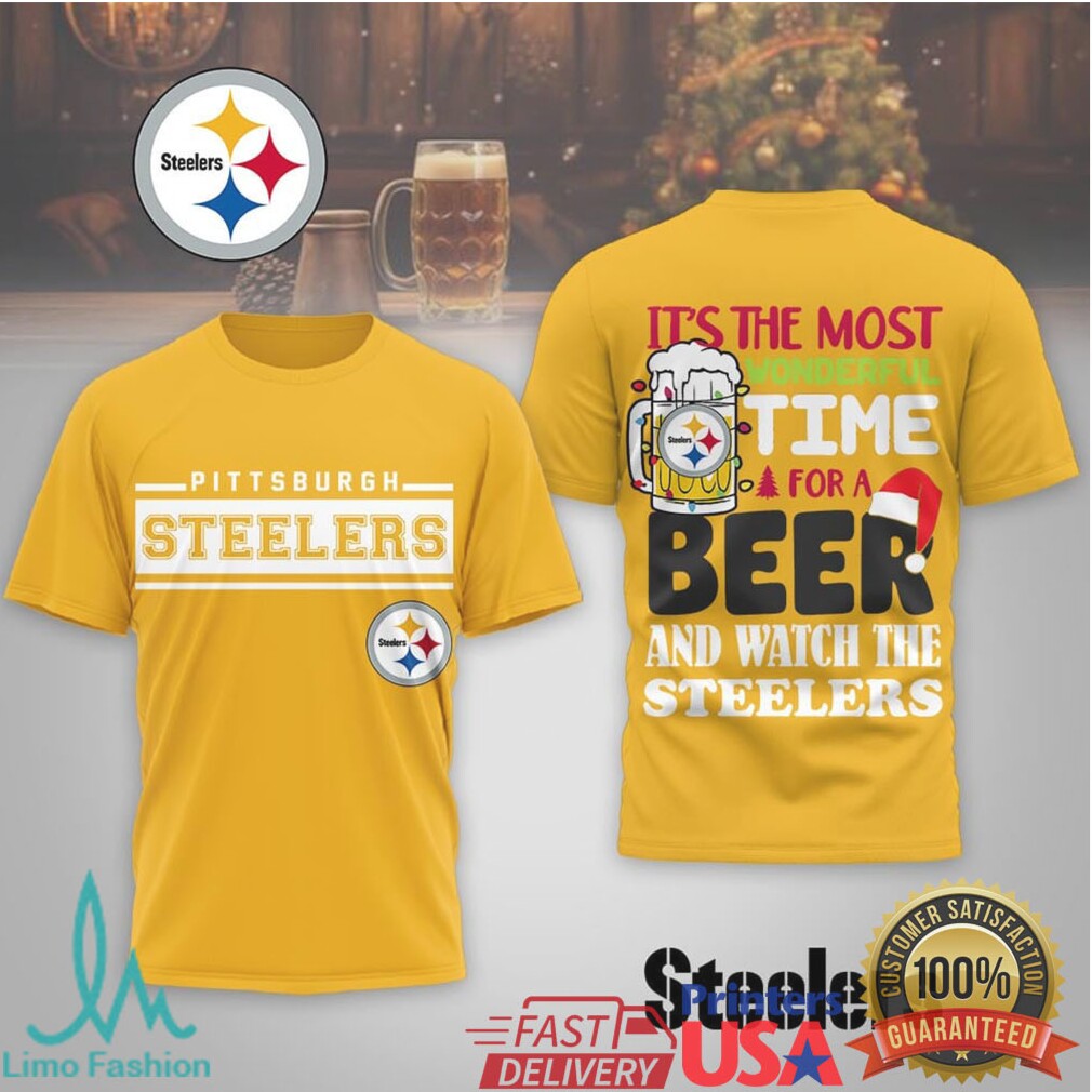 Pittsburgh Steelers Holiday Beer T Shirt “Most Wonderful Time for a Beer” - Limotees LLC