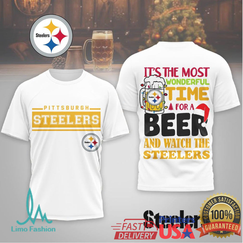 Pittsburgh Steelers Holiday Beer T Shirt “Most Wonderful Time for a Beer” - Limotees LLC