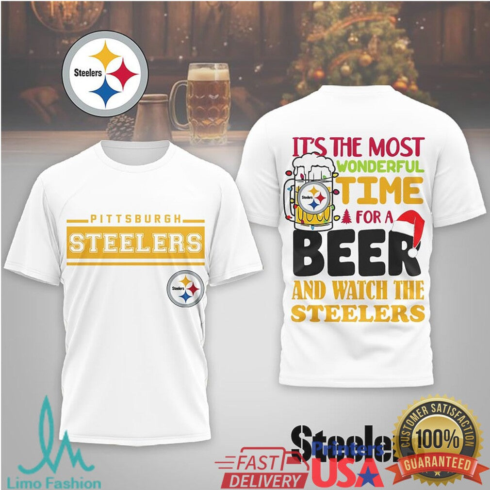 Pittsburgh Steelers Holiday Beer T Shirt “Most Wonderful Time for a Beer” - Limotees LLC