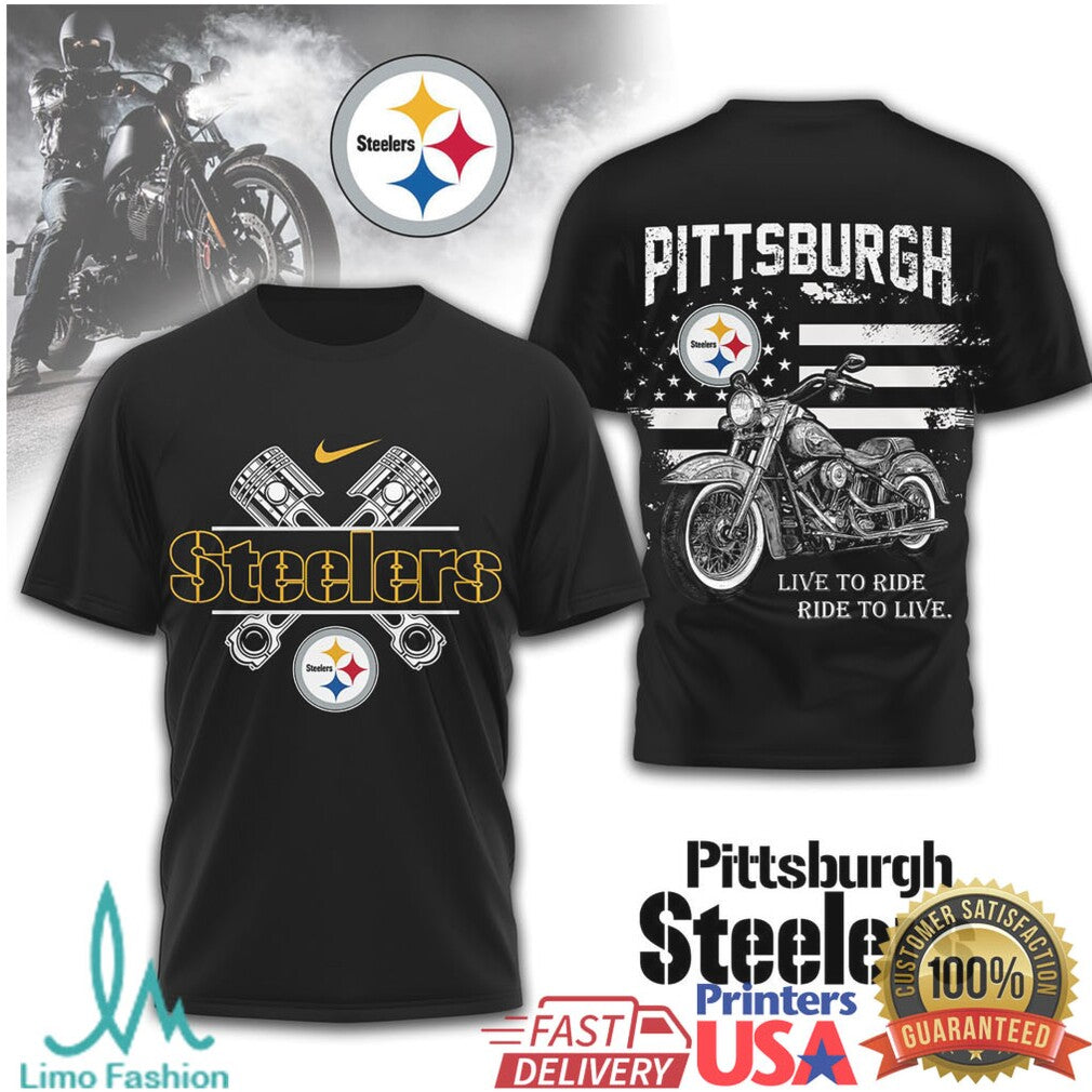 Pittsburgh Steelers “Live To Ride” Motorcycle Biker Tee - Limotees LLC