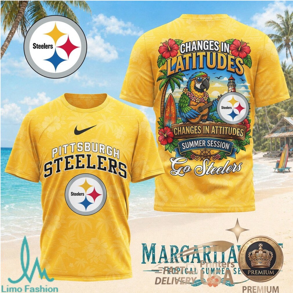 Pittsburgh Steelers Margaritaville Parrot Tropical Summer Session T Shirt - Limotees LLC