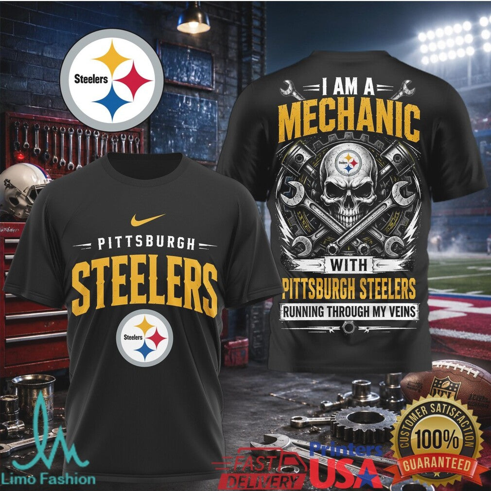 Pittsburgh Steelers Mechanic Skull Pistons T Shirt