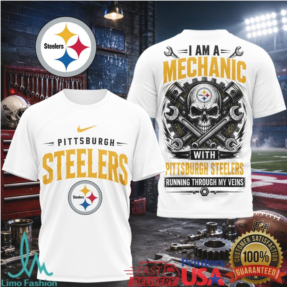 Pittsburgh Steelers Mechanic Skull Pistons T Shirt
