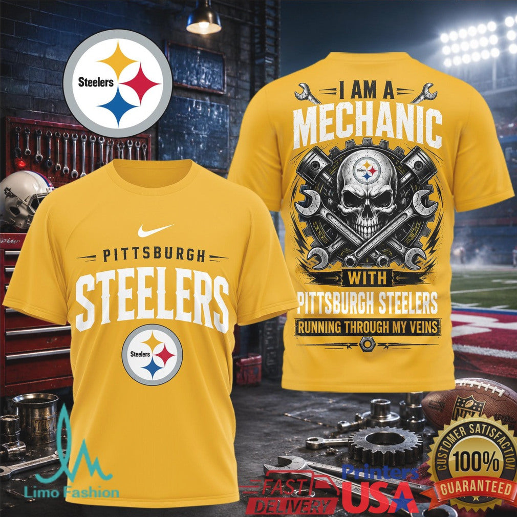 Pittsburgh Steelers Mechanic Skull Pistons T Shirt