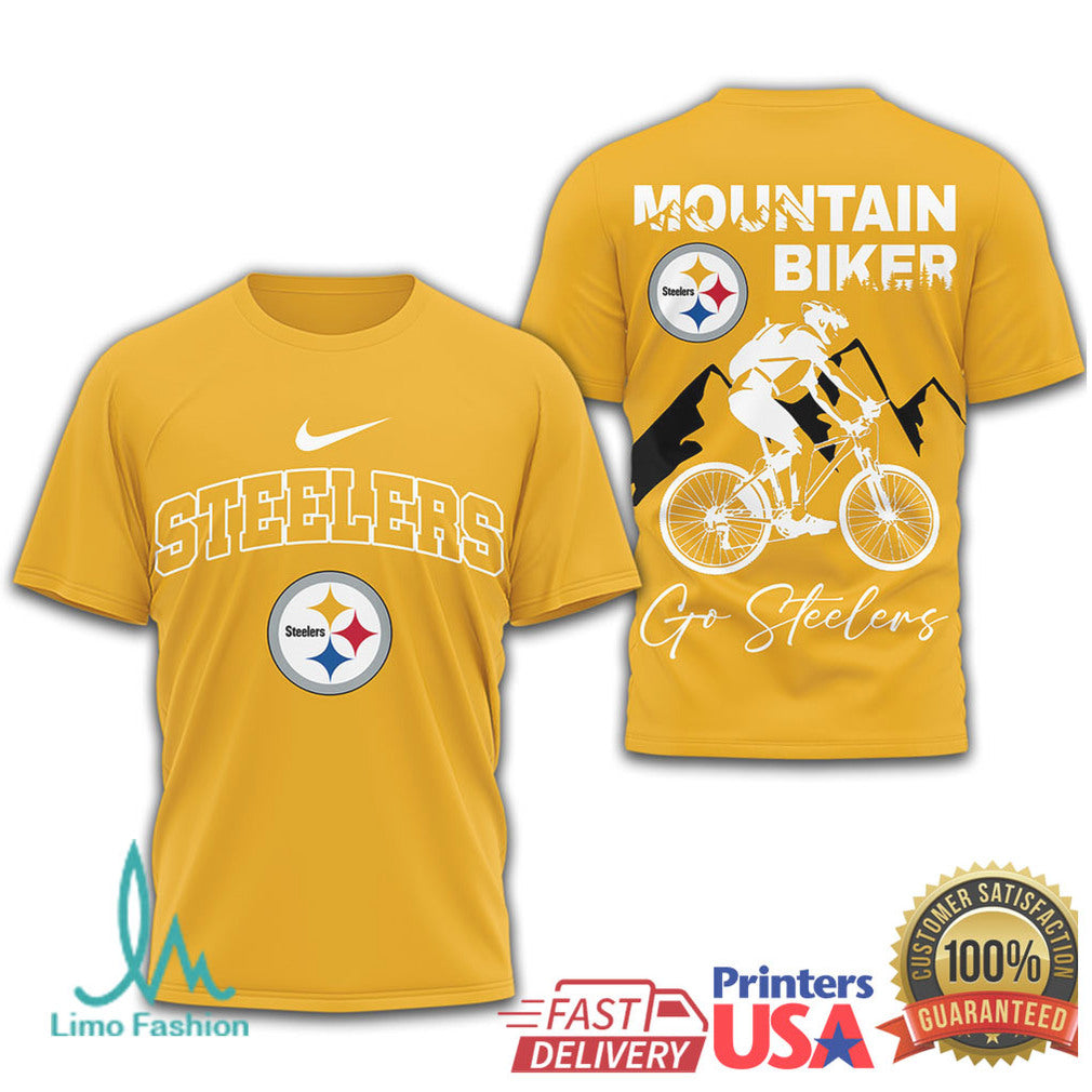 Pittsburgh Steelers Mountain Biker T Shirt Go Steelers Cycling Fan Shirt - Limotees LLC