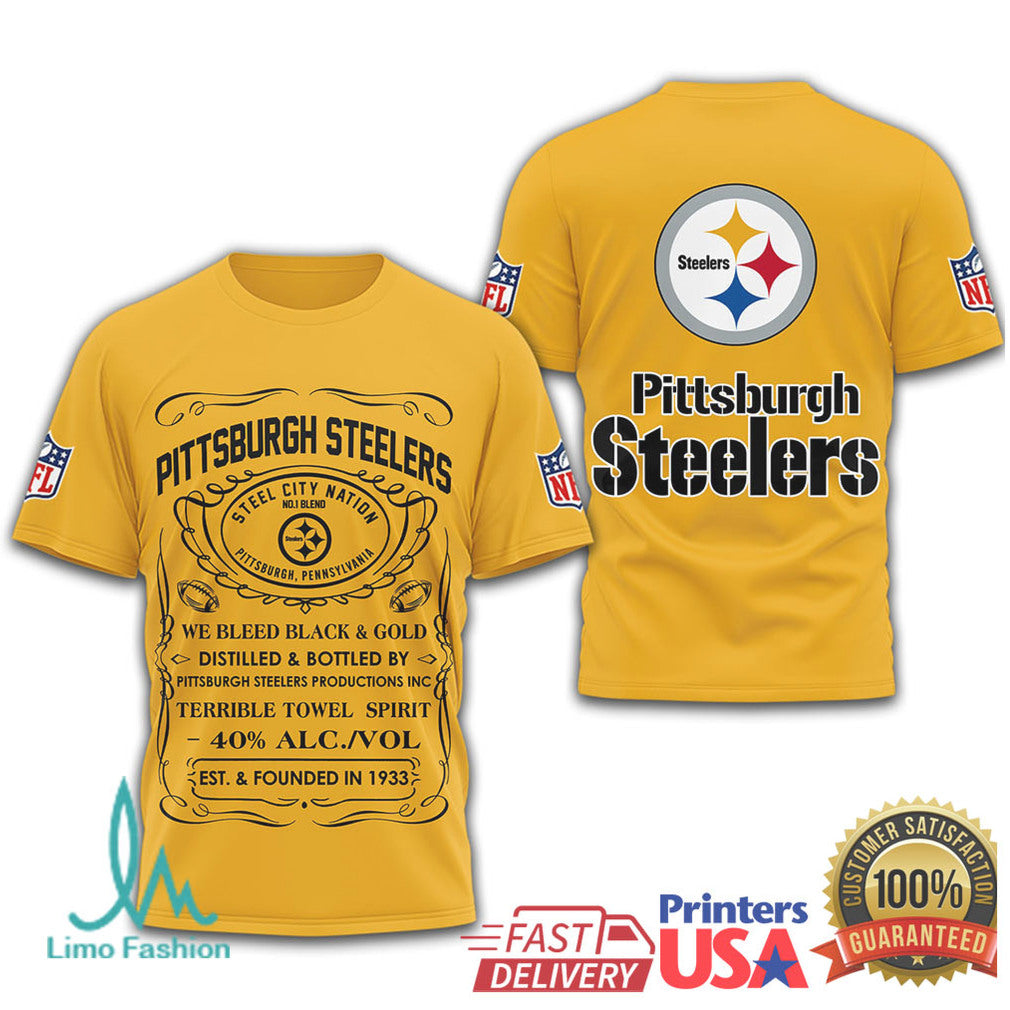 Pittsburgh Steelers Official NFL Whiskey 3D Shirt