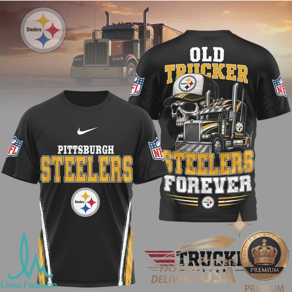 Pittsburgh Steelers Old Trucker Skull Forever Graphic T Shirt - Limotees LLC
