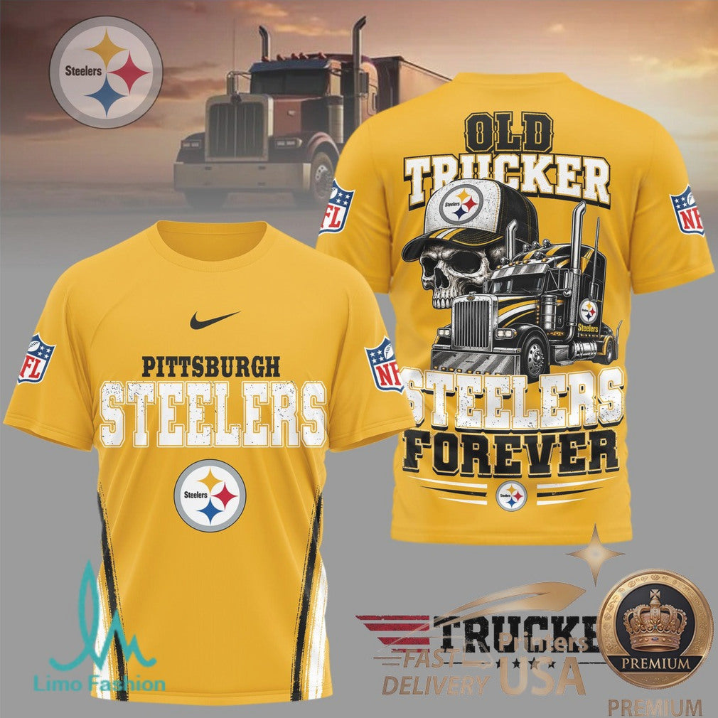 Pittsburgh Steelers Old Trucker Skull Forever Graphic T Shirt - Limotees LLC