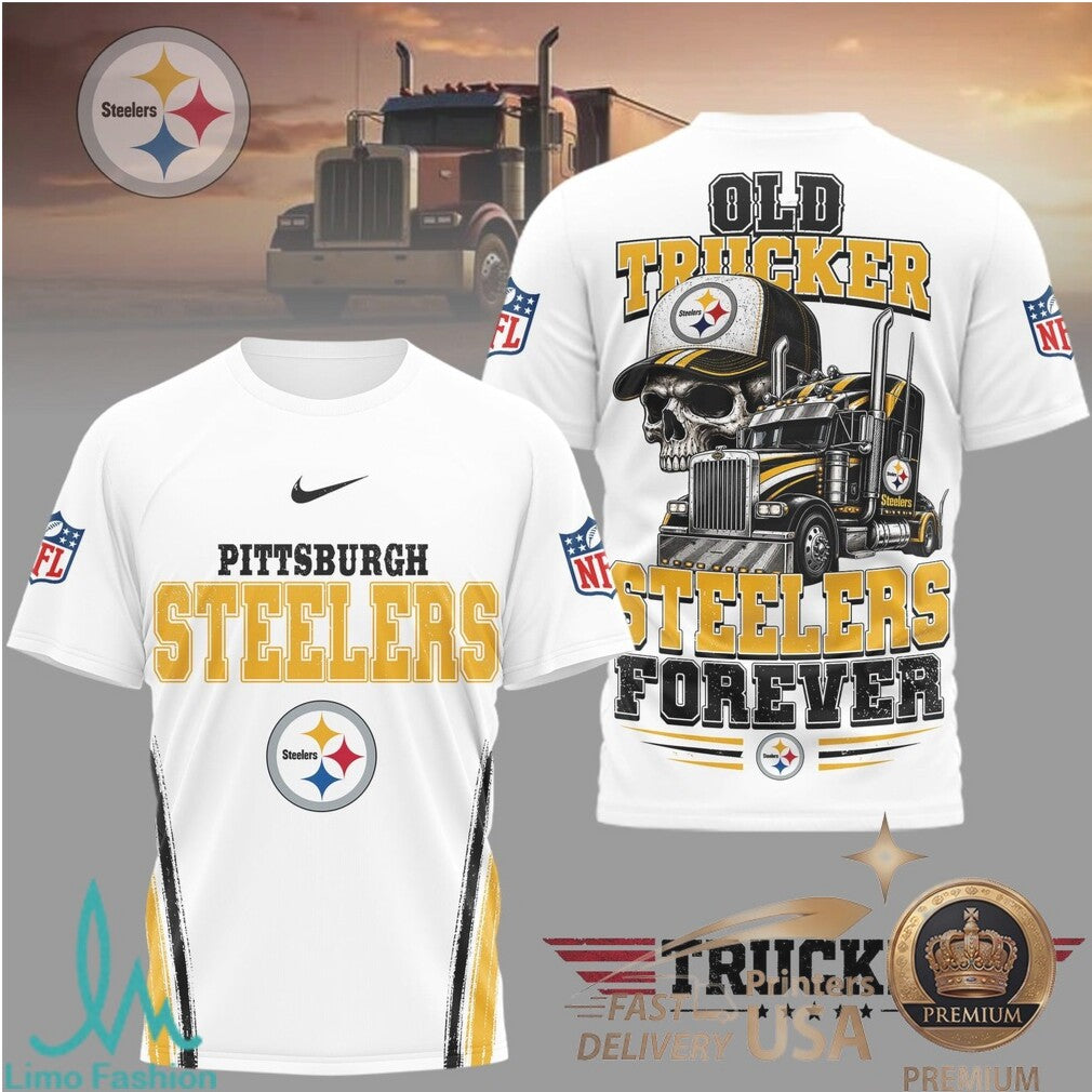 Pittsburgh Steelers Old Trucker Skull Forever Graphic T Shirt - Limotees LLC