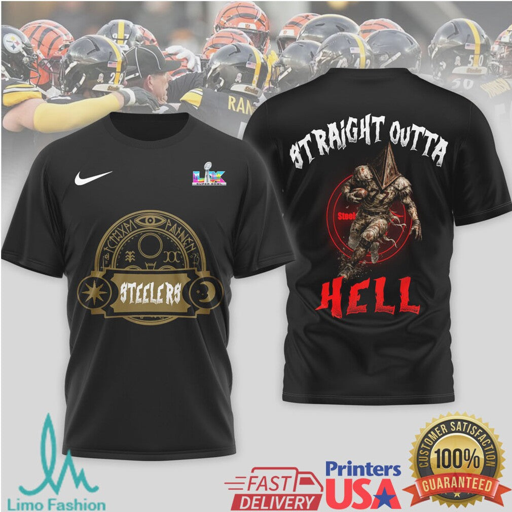 Pittsburgh Steelers Straight Outta Hell Dark Occult Graphic Tee - Limotees LLC