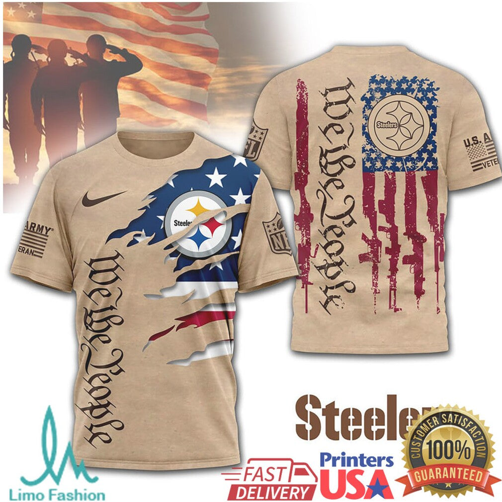 Pittsburgh Steelers We The People Patriotic Military Tan T Shirt