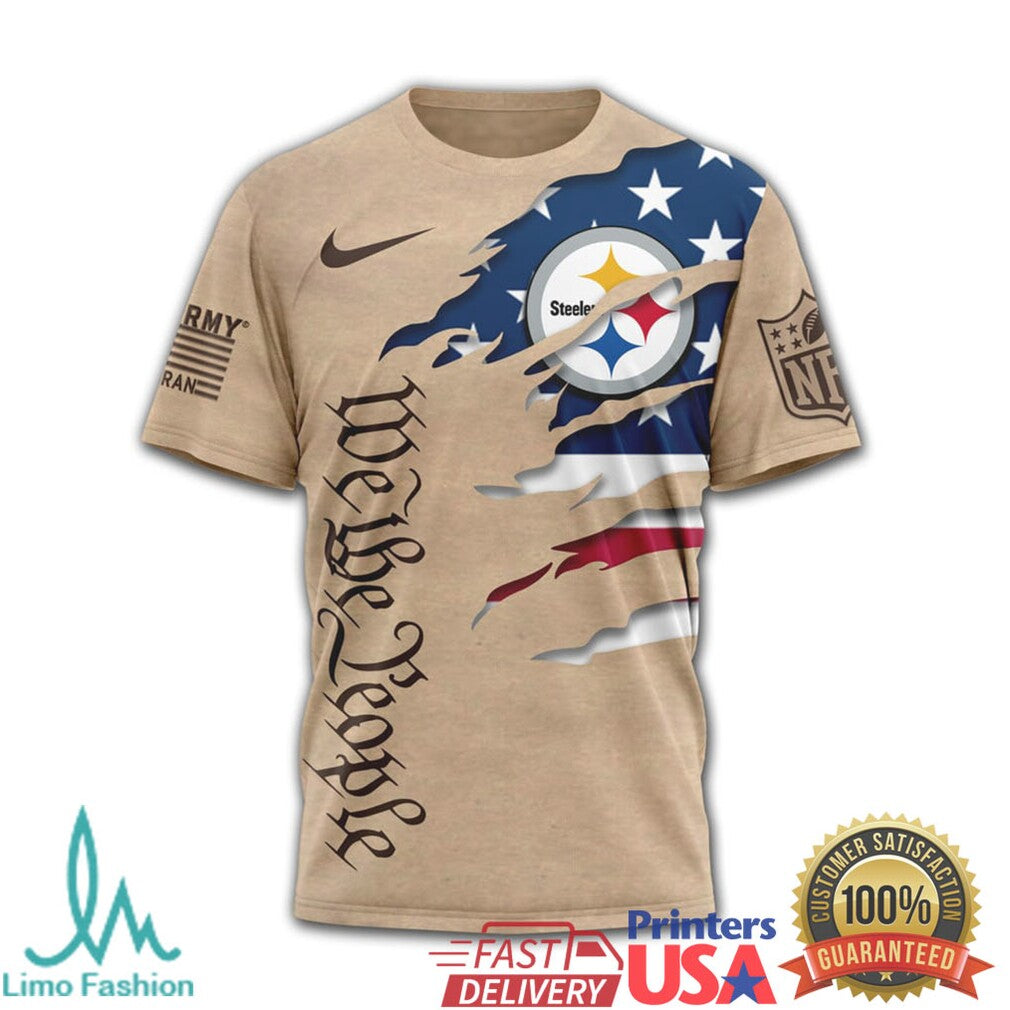 Pittsburgh Steelers We The People Patriotic Military Tan T Shirt