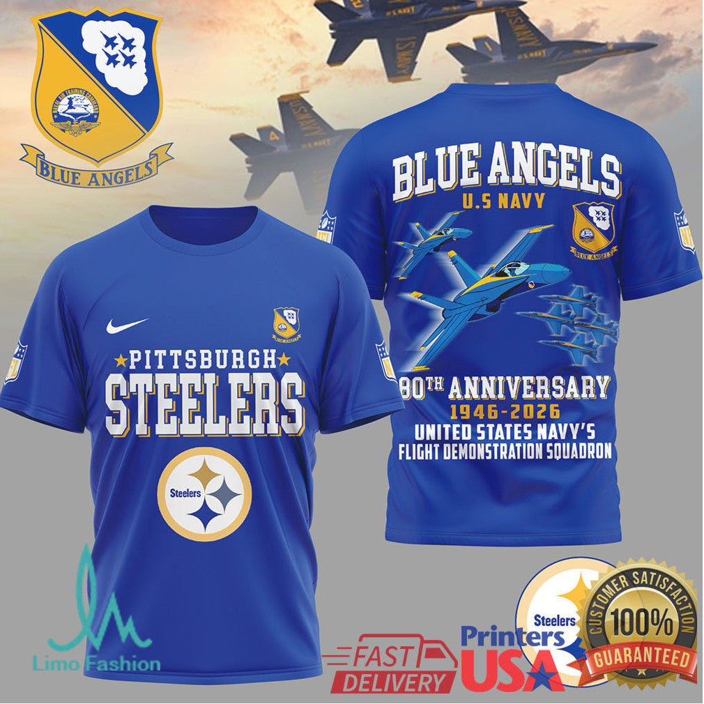 Pittsburgh Steelers x Blue Angels 80th Anniversary Navy Flight T Shirt - Limotees LLC