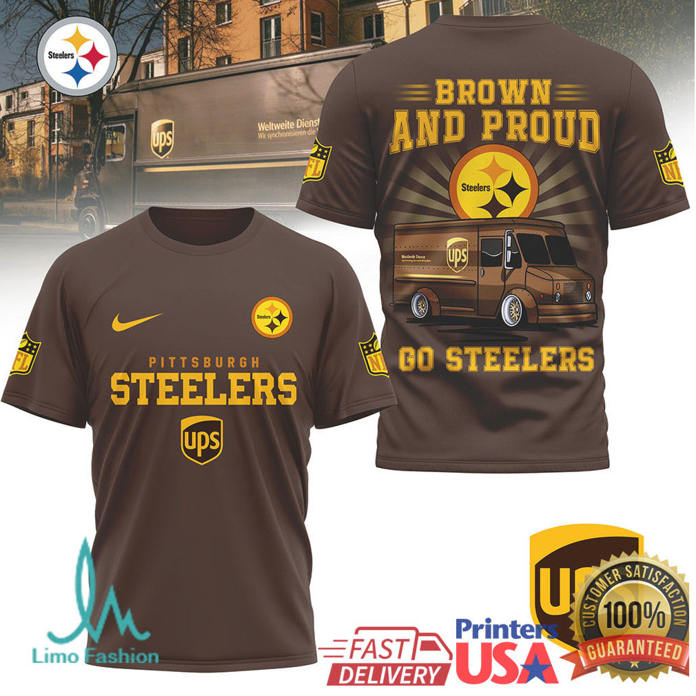 Pittsburgh Steelers x UPS Brown and Proud Delivery Truck Graphic Shirt - Limotees LLC