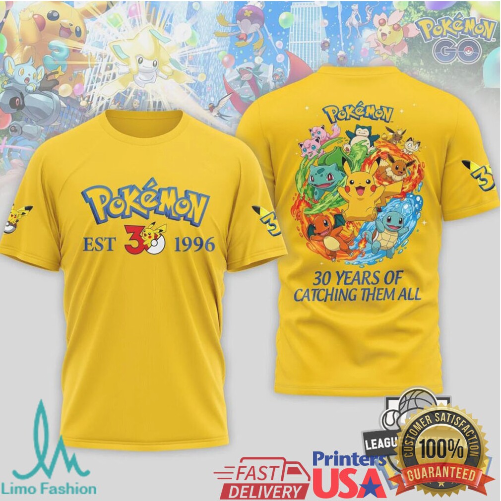 Pokémon 30 Years Of Catching Them All 1996 2026 Anniversary T Shirt - Limotees LLC