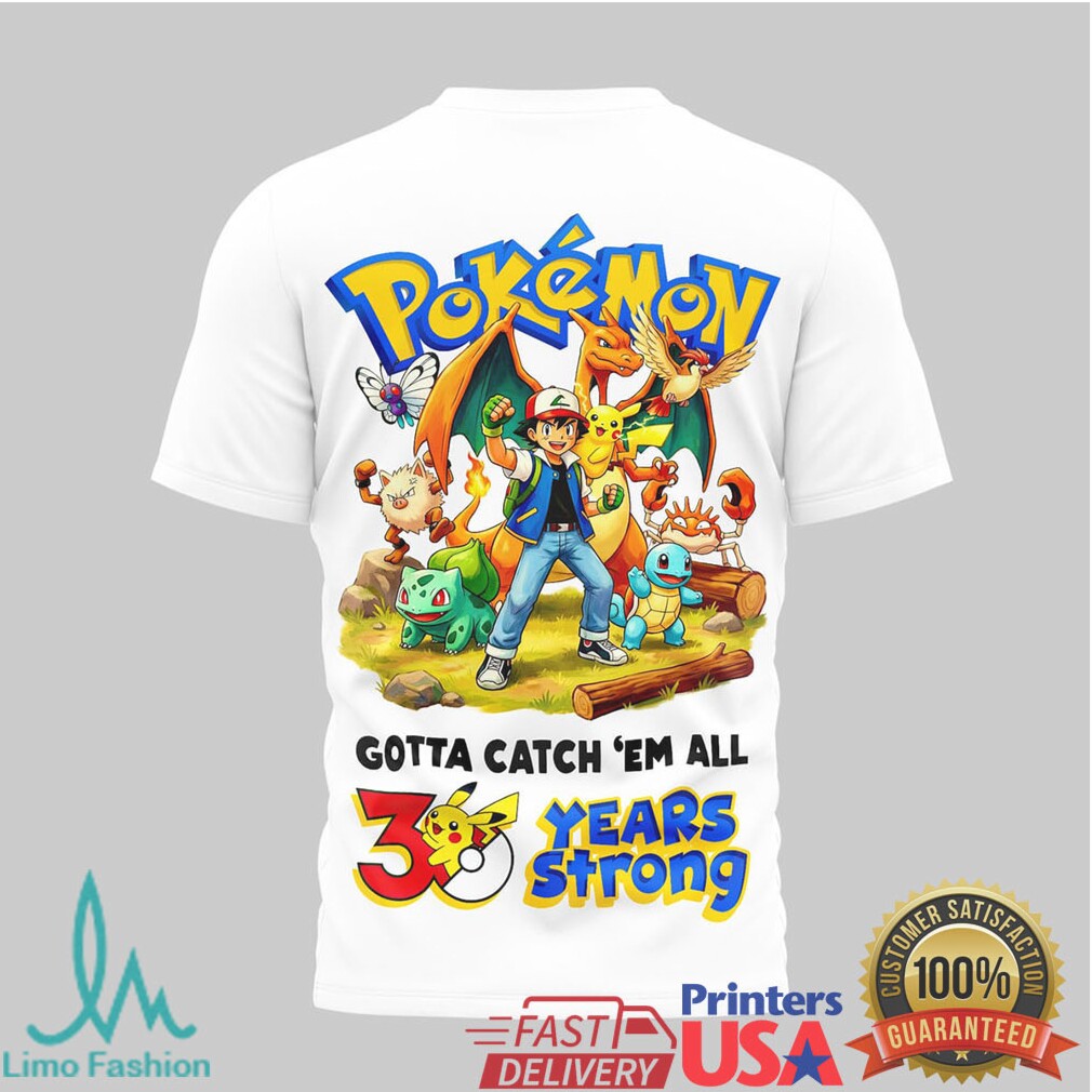 Pokemon 30 Years Strong 1996 2026 Pikachu Anniversary Graphic T Shirt - Limotees LLC