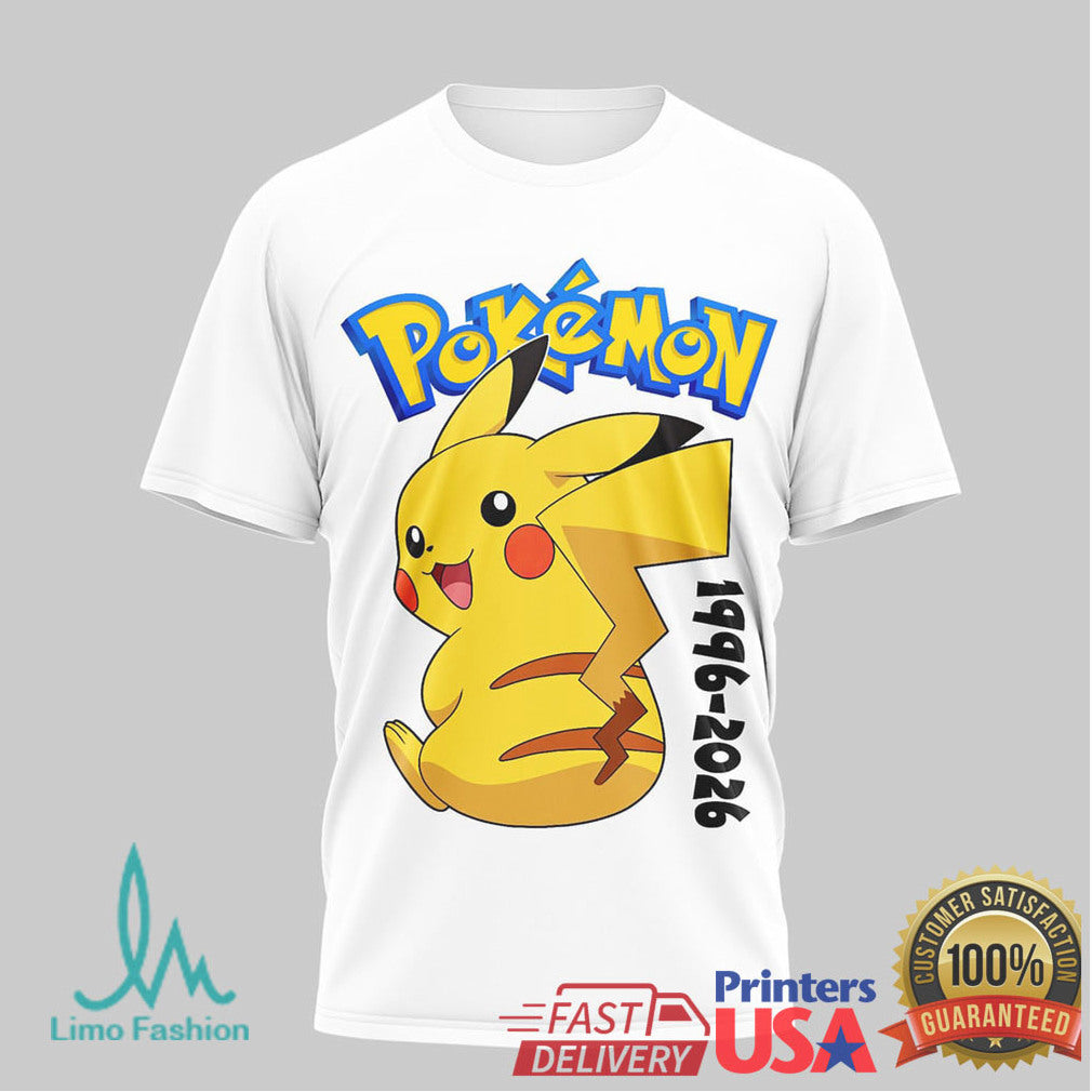 Pokemon 30 Years Strong 1996 2026 Pikachu Anniversary Graphic T Shirt - Limotees LLC