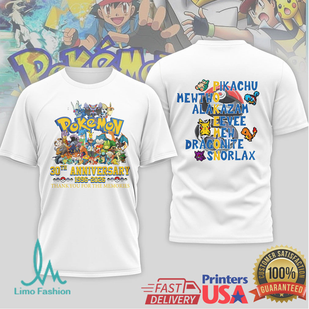 Pokémon 30th Anniversary 1996 2026 Thank You For The Memories Shirt - Limotees LLC
