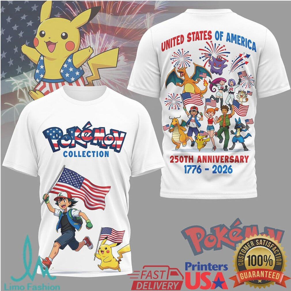 Pokémon Ash & Pikachu United States 250th Anniversary 1776 2026 T Shirt - Limotees LLC