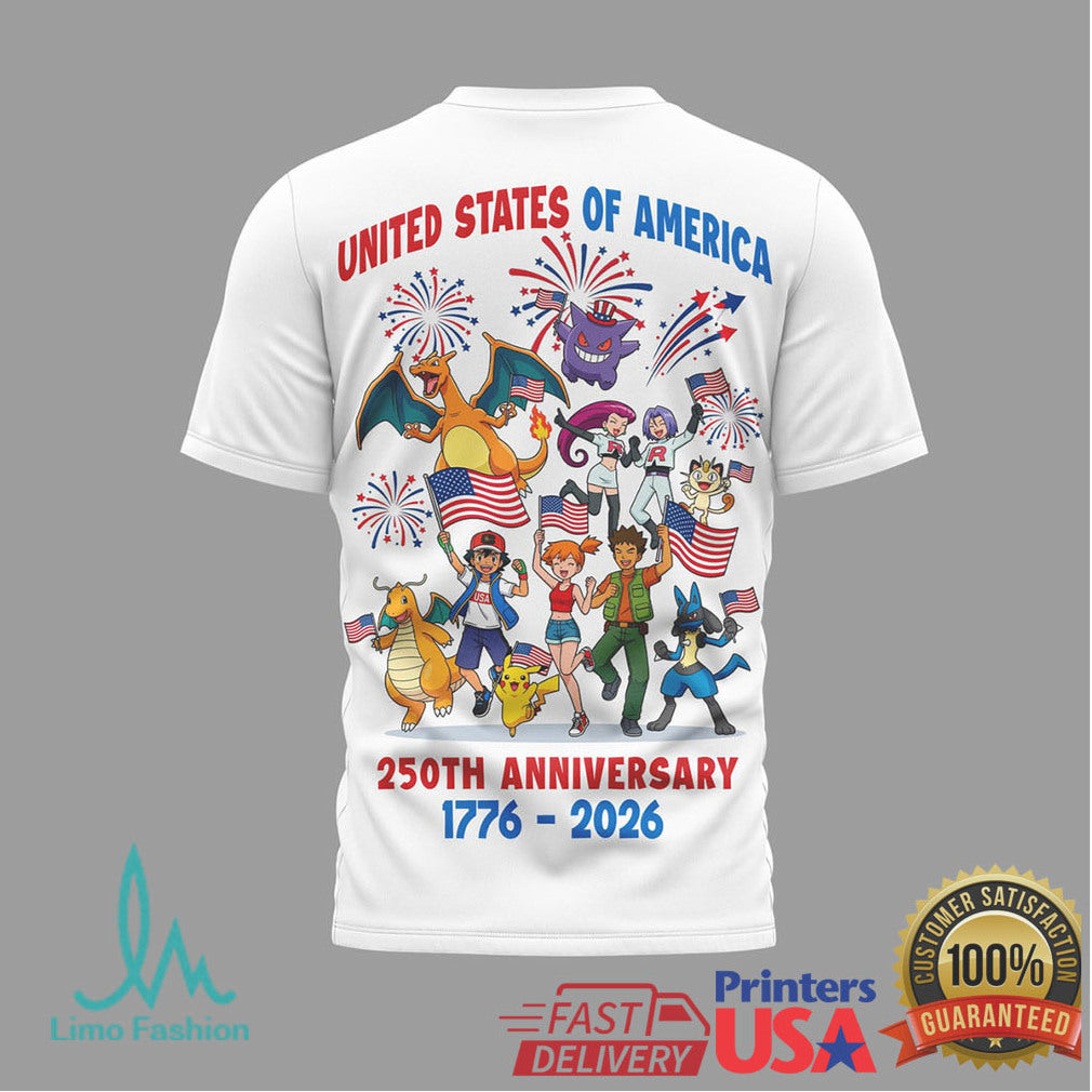 Pokémon Ash & Pikachu United States 250th Anniversary 1776 2026 T Shirt - Limotees LLC