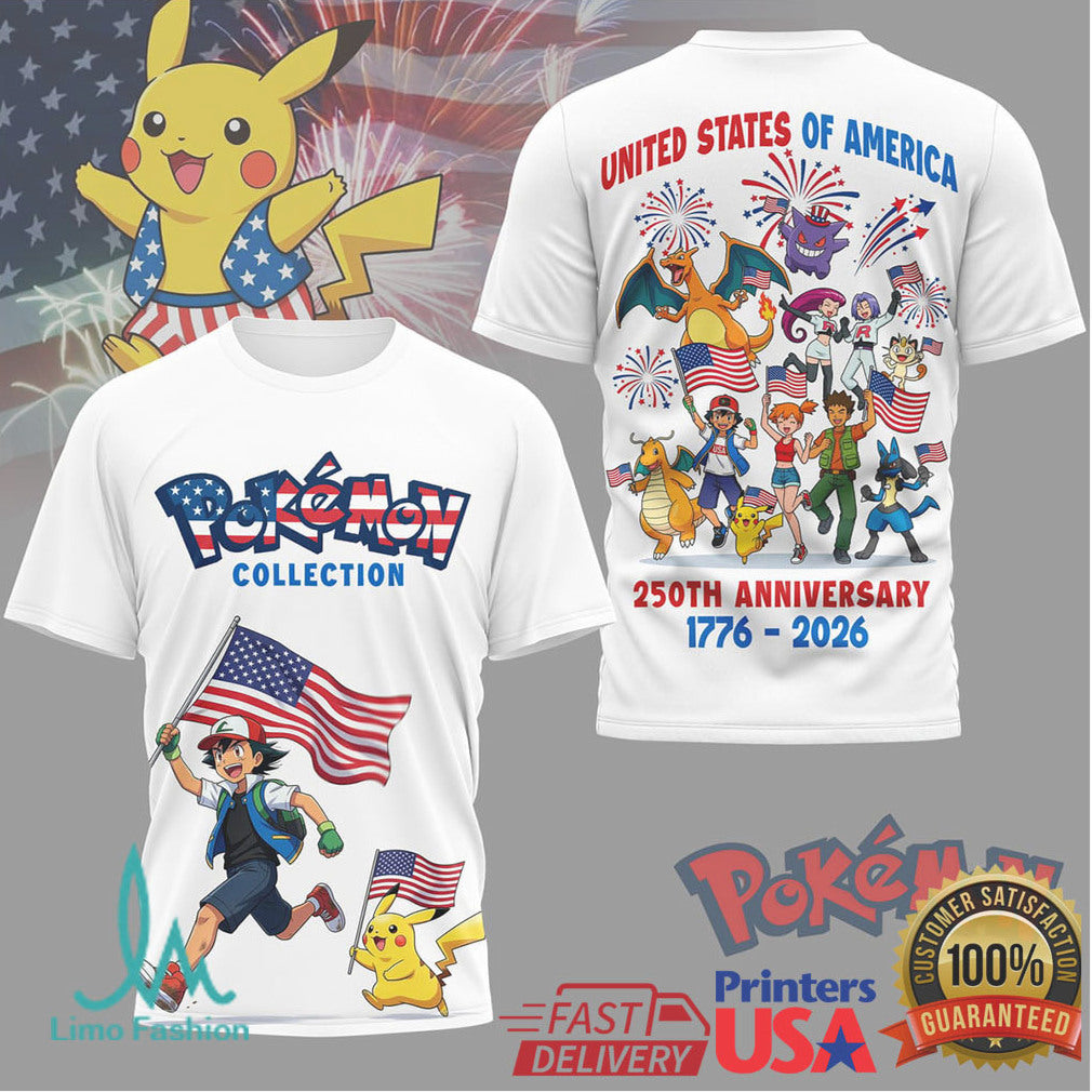 Pokémon Collection Ash & Pikachu US 250th Anniversary T Shirt - Limotees LLC