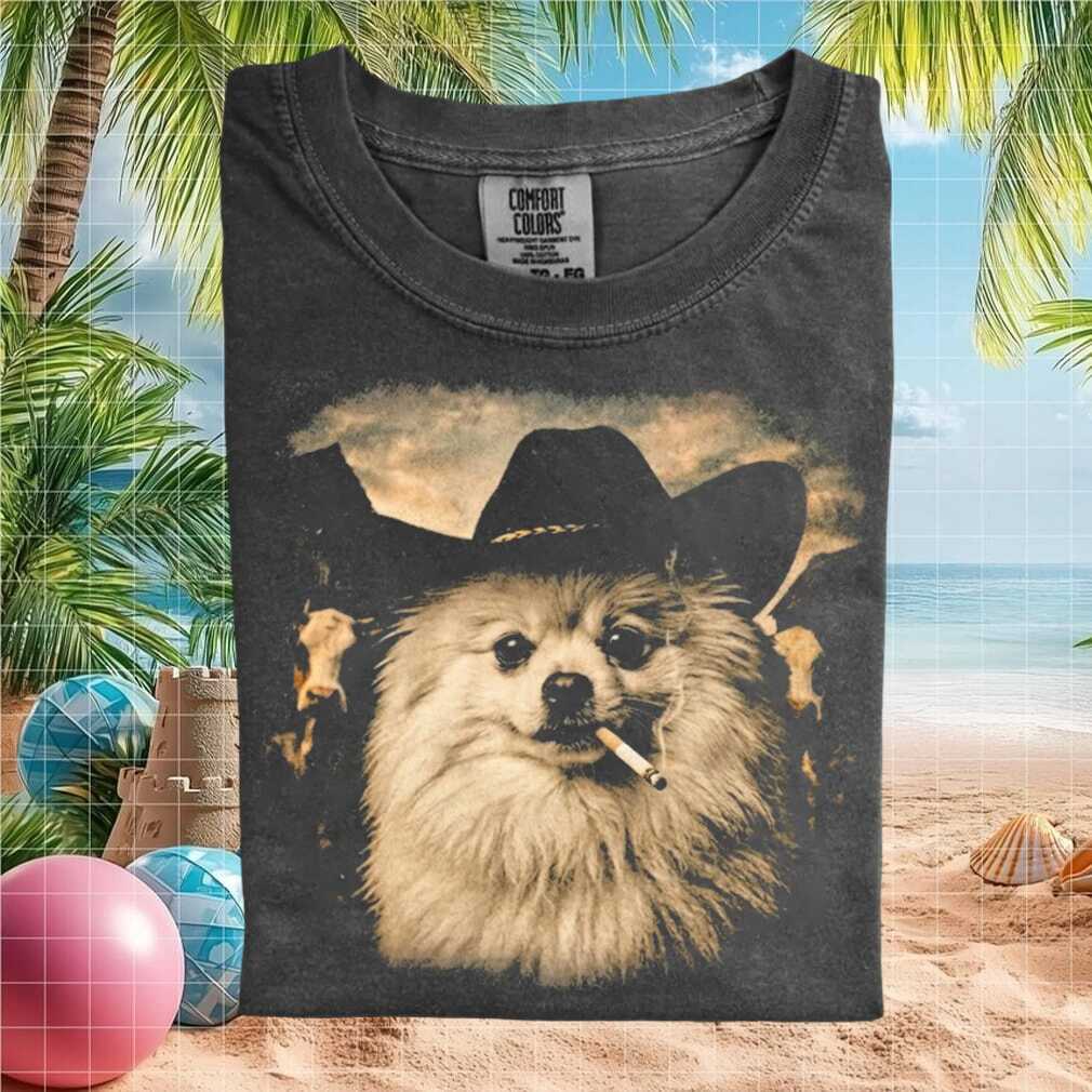 Pomeranian Cowboy Hat Smoking Dog Vintage Graphic T Shirt - Limotees LLC
