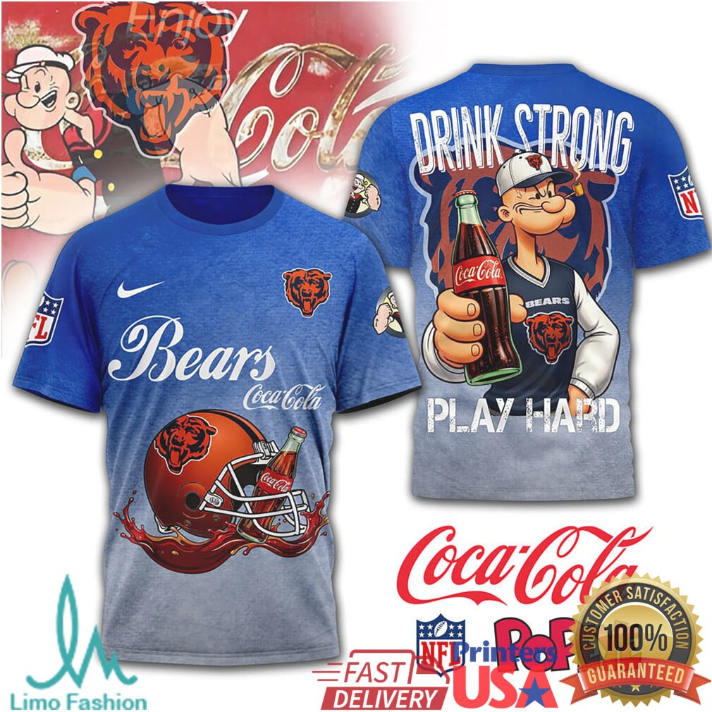 Popeye x Coca Cola Chicago Bears NFL “Play Hard” Blue T Shirt - Limotees LLC