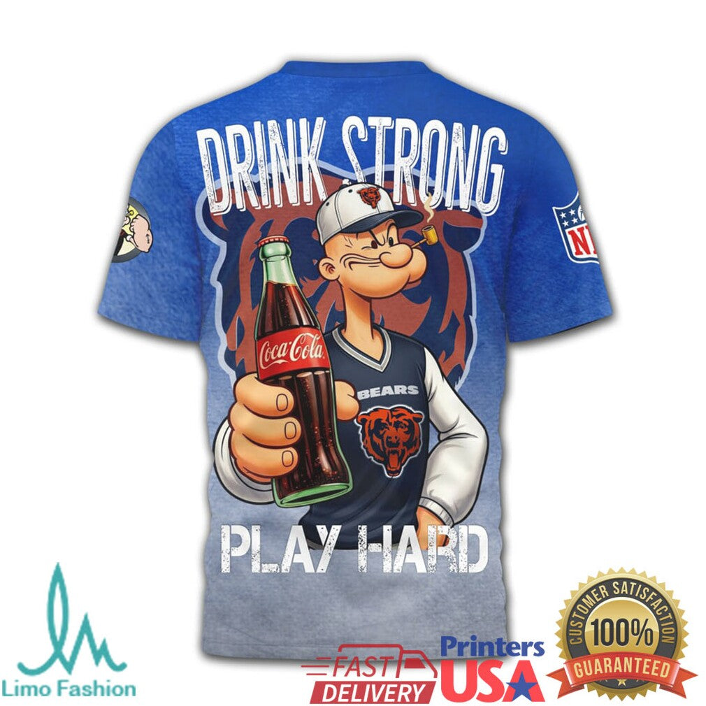Popeye x Coca Cola Chicago Bears NFL “Play Hard” Blue T Shirt - Limotees LLC