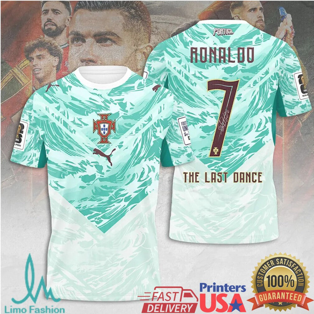 Portugal Soccer Cristiano Ronaldo 7 The Last Dance White Green Fans Men T Shirt - Limotees LLC