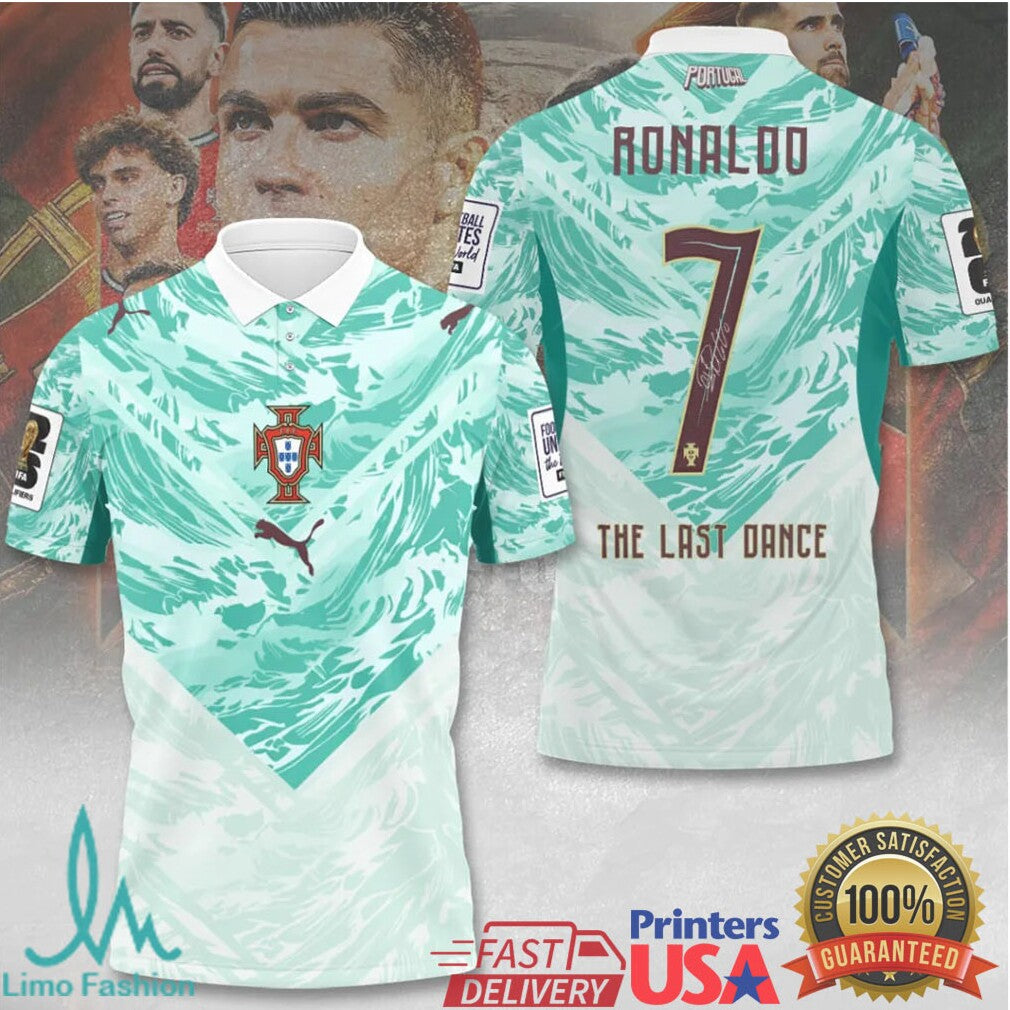Portugal Soccer Cristiano Ronaldo 7 The Last Dance White Green Fans Men T Shirt - Limotees LLC