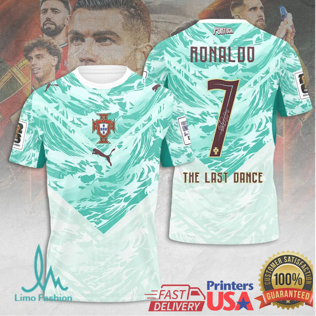 Portugal Soccer Cristiano Ronaldo 7 The Last Dance White Green Fans Men T Shirt - Limotees LLC