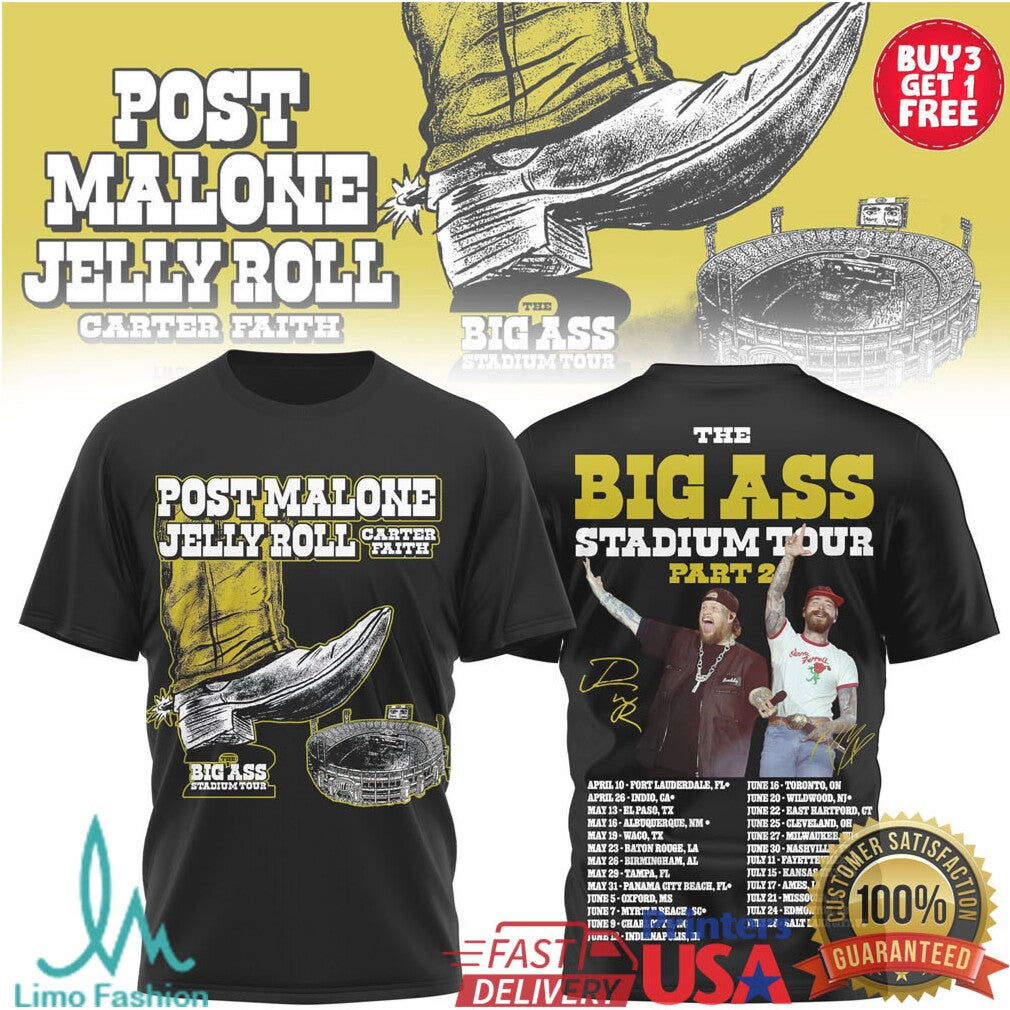 Post Malone & Jelly Roll The Big Ass Stadium Tour 2026 Concert T Shirt - Limotees LLC