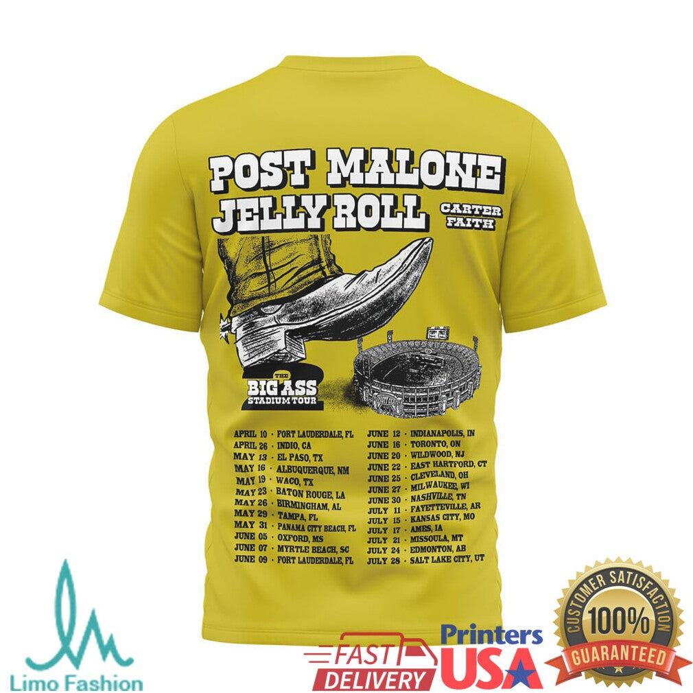 Post Malone x Jelly Roll The Big Ass Stadium Tour 2025 Merchandise - Limotees LLC