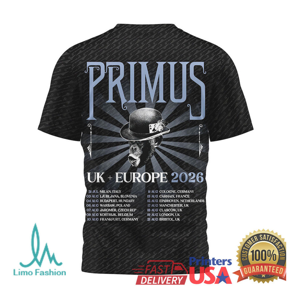 Primus UK & Europe Tour 2026 Psychedelic Monkey All Over Print T Shirt - Limotees LLC