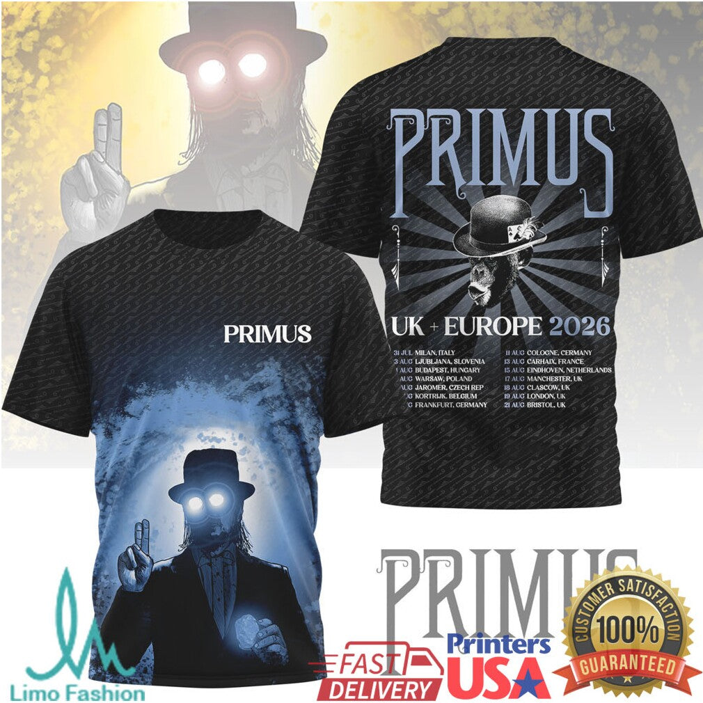 Primus UK & Europe Tour 2026 Psychedelic Monkey All Over Print T Shirt - Limotees LLC