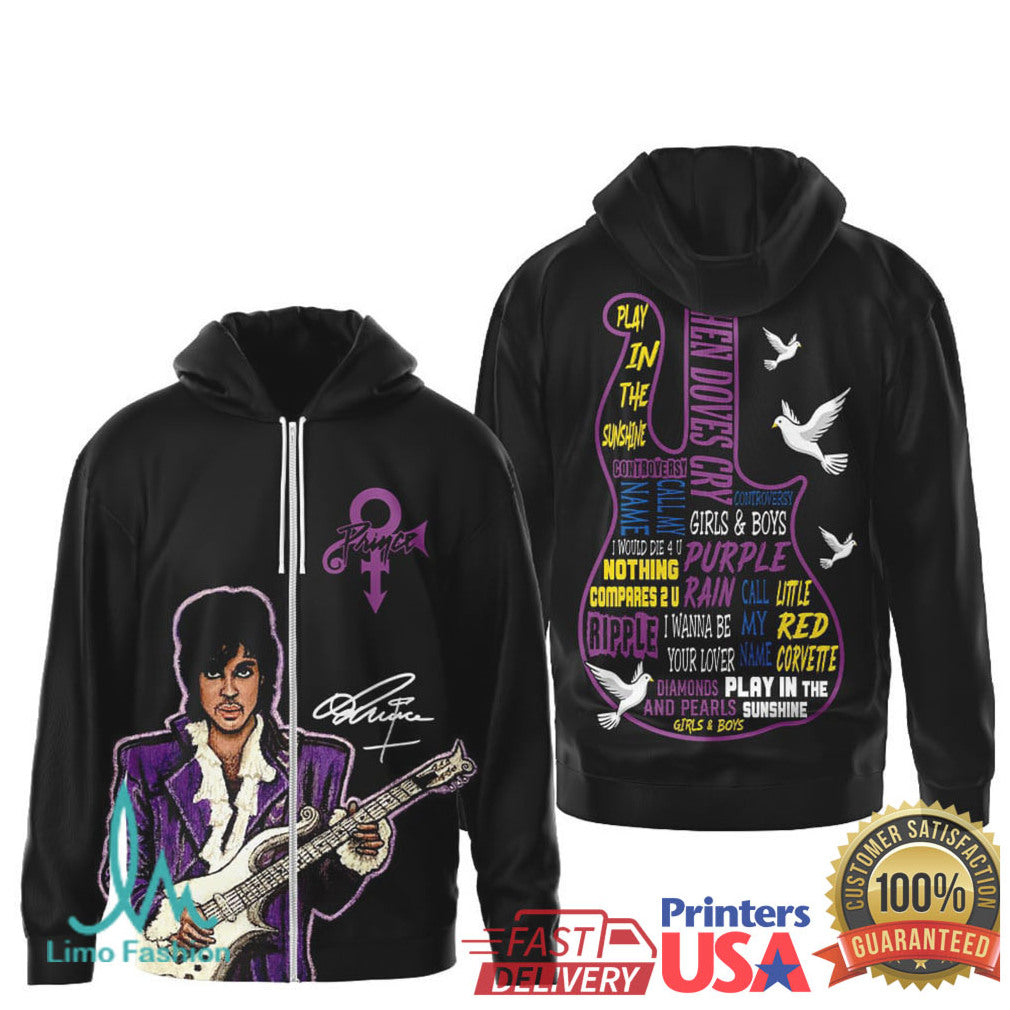 Prince When Doves Cry Purple Rain Signature Guitar Tribute t shirt - Limotees LLC
