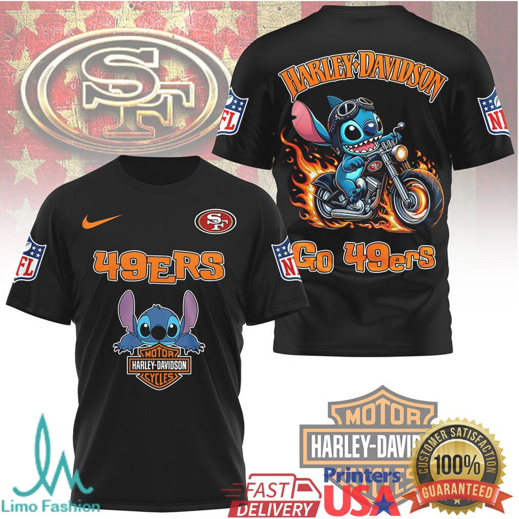 San Francisco 49ers Official NFL Stitch Harley Davidson 3D Shirt - Limotees LLC