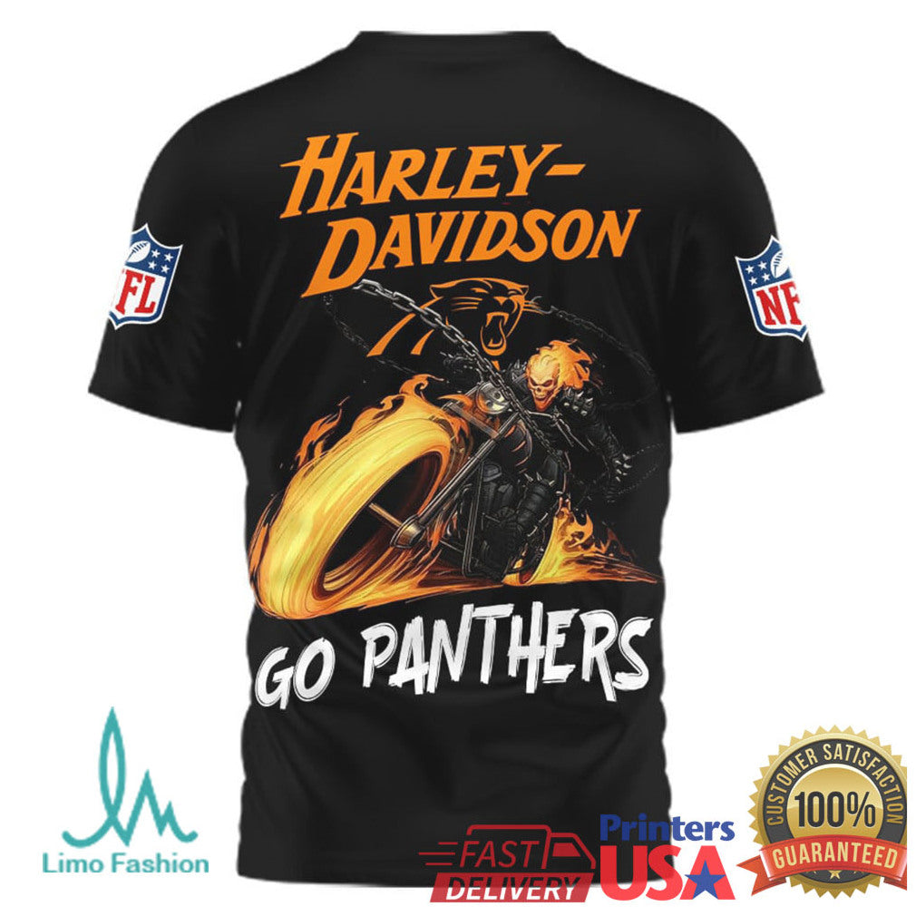 Carolina Panthers Official NFL Ghost Rider Harley Davidson 3D Shirt - Limotees LLC