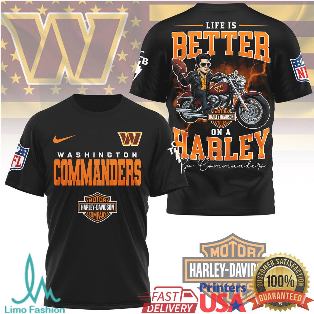 Washington Commanders Official NFL Elvis Presley Harley Davidson 3D Shirt - Limotees LLC
