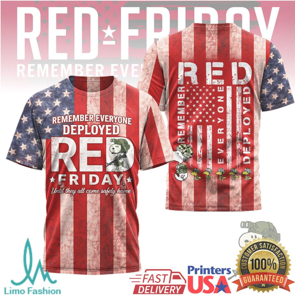 RED Friday Remember Everyone Deployed Snoopy US Flag Military Support T Shirt - Limotees LLC