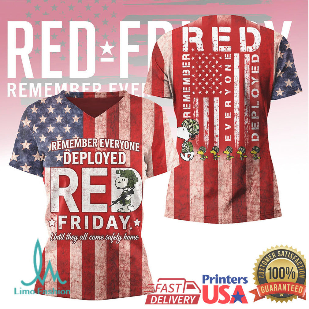 RED Friday Remember Everyone Deployed Snoopy US Flag Military Support T Shirt - Limotees LLC