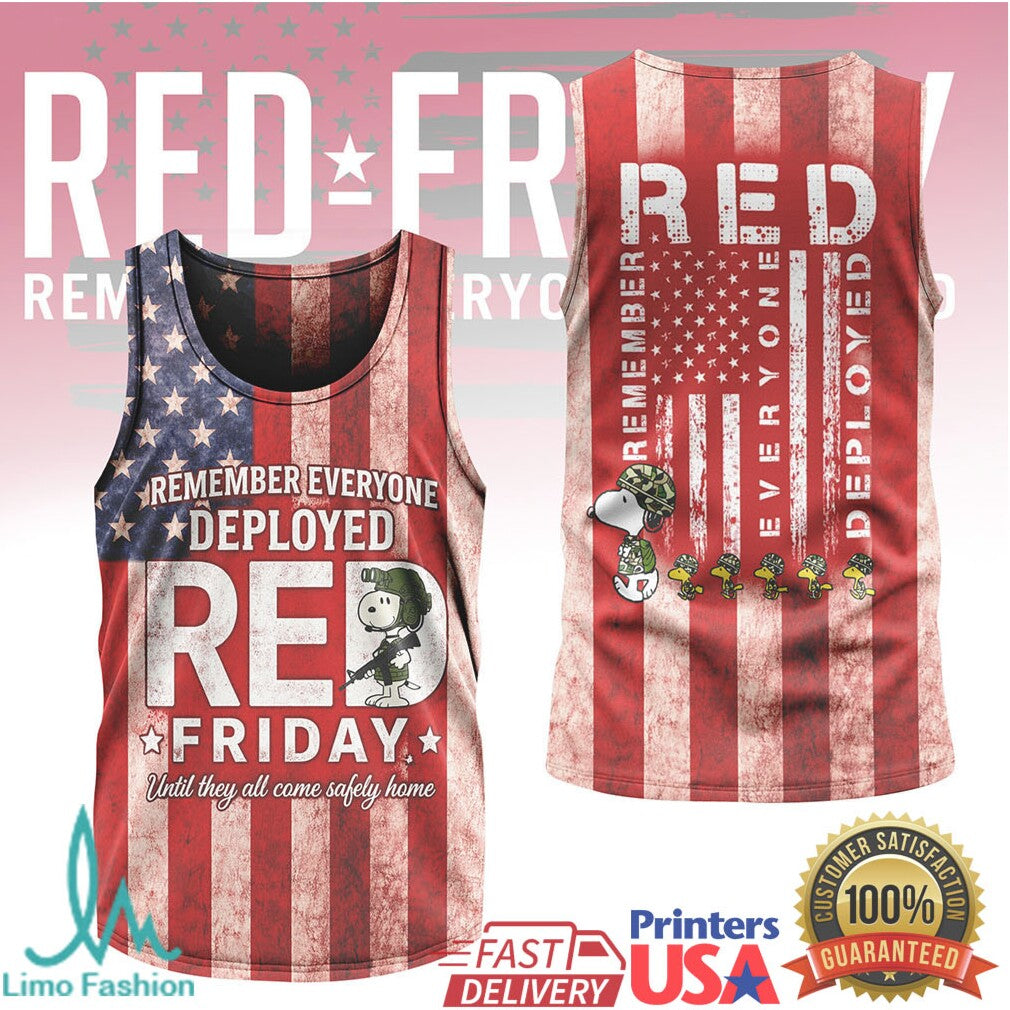 RED Friday Remember Everyone Deployed Snoopy US Flag Military Support T Shirt - Limotees LLC