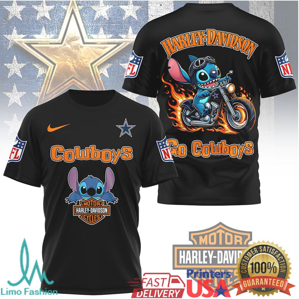 Dallas Cowboys Official NFL Stitch Harley Davidson 3D Shirt - Limotees LLC