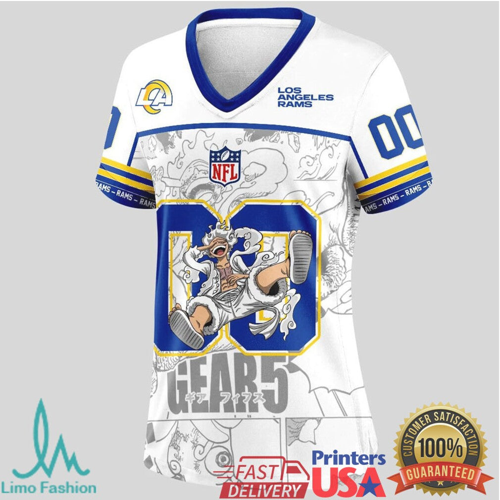 Los Angeles Rams Official NFL Luffy Gear 5 Special Edition Baseball Jersey Custom Name - Limotees LLC