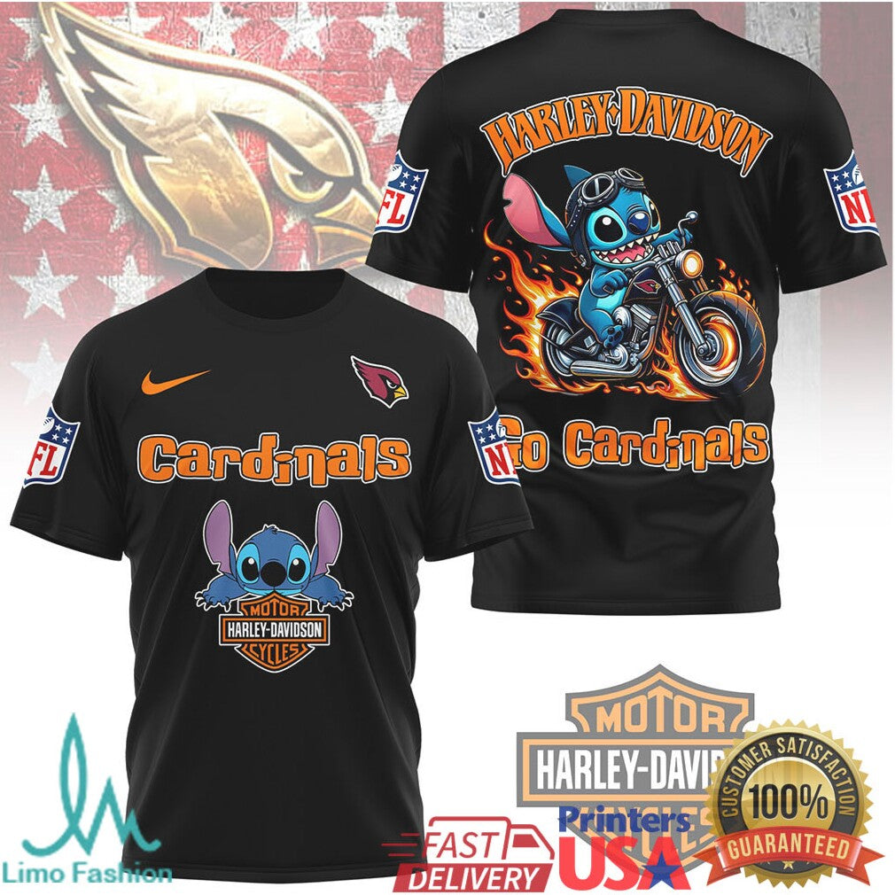 Arizona Cardinals Official NFL Stitch Harley Davidson 3D Shirt - Limotees LLC