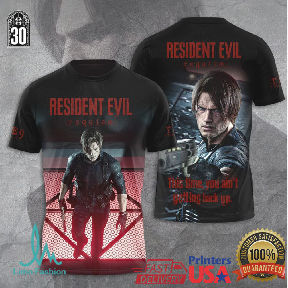 Resident Evil 30th Anniversary Leon Kennedy This Time You Aint Getting Back Up T Shirt - Limotees LLC