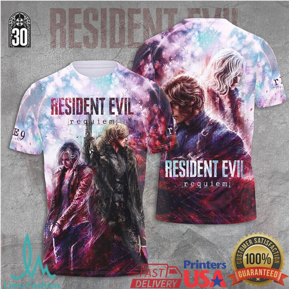 Resident Evil 30th Anniversary Leon and Ada Wong Cosmic Galaxy Retro Action T Shirt - Limotees LLC